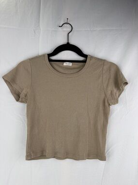 John Gault Brandi Melville Taupe Short Sleeve Cropped Crewneck Tee Size Small